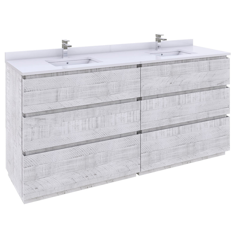 Fresca Formosa 70" Floor Standing Double Sink Modern Bathroom Cabinet in Rustic White FCB31-3636RWH-FC