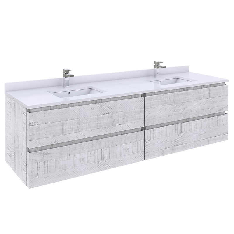 Fresca Formosa 70" Wall Hung Double Sink Modern Bathroom Cabinet in Rustic White FCB31-3636RWH