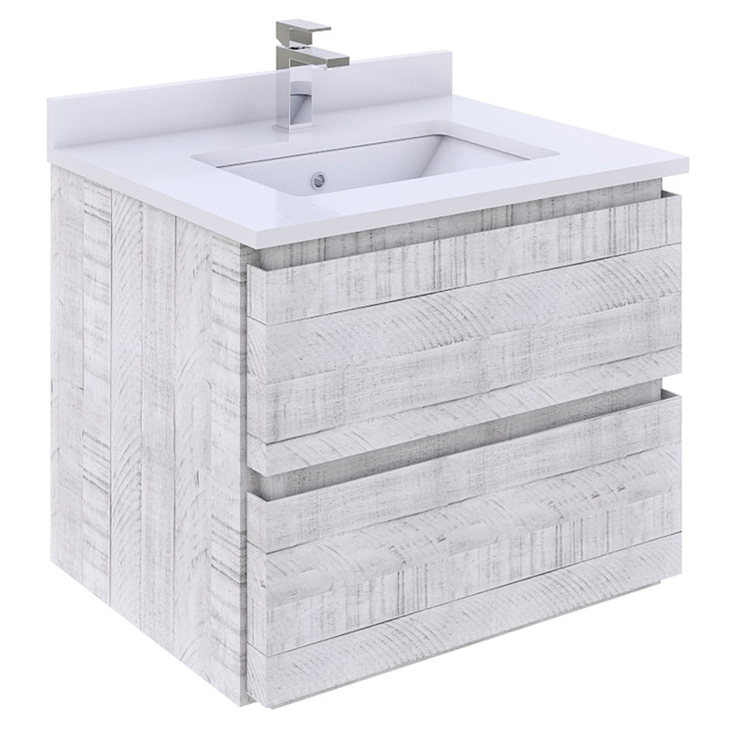 Fresca Formosa 24" Wall Hung Modern Bathroom Cabinet w/ Top & Sink in Rustic White FCB3124RWH-CWH-U