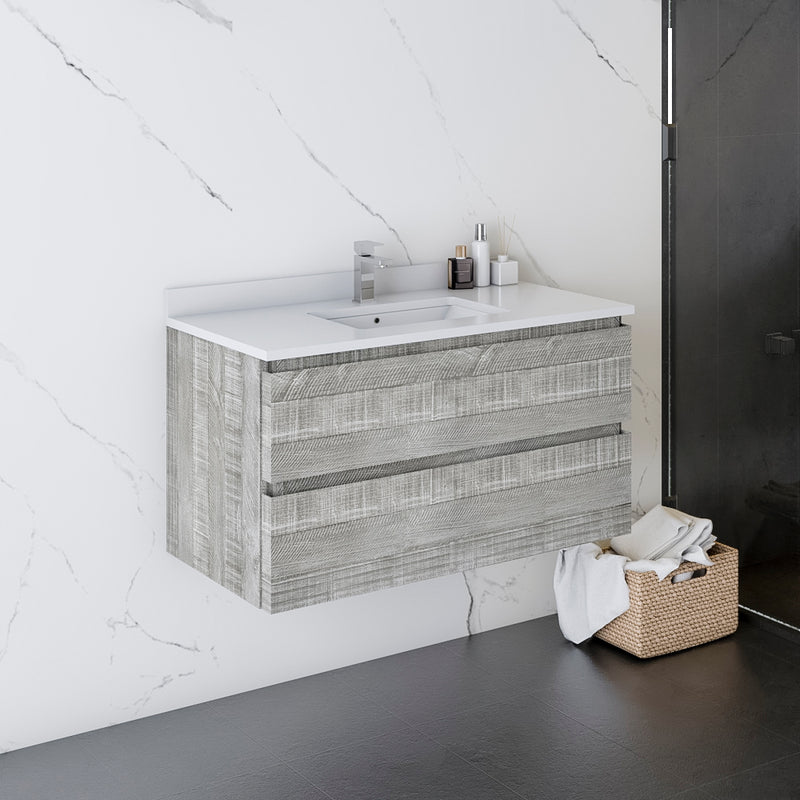 Fresca Formosa 36" Wall Hung Modern Bathroom Cabinet with Top and Sink in Ash FCB3136ASH-CWH-U