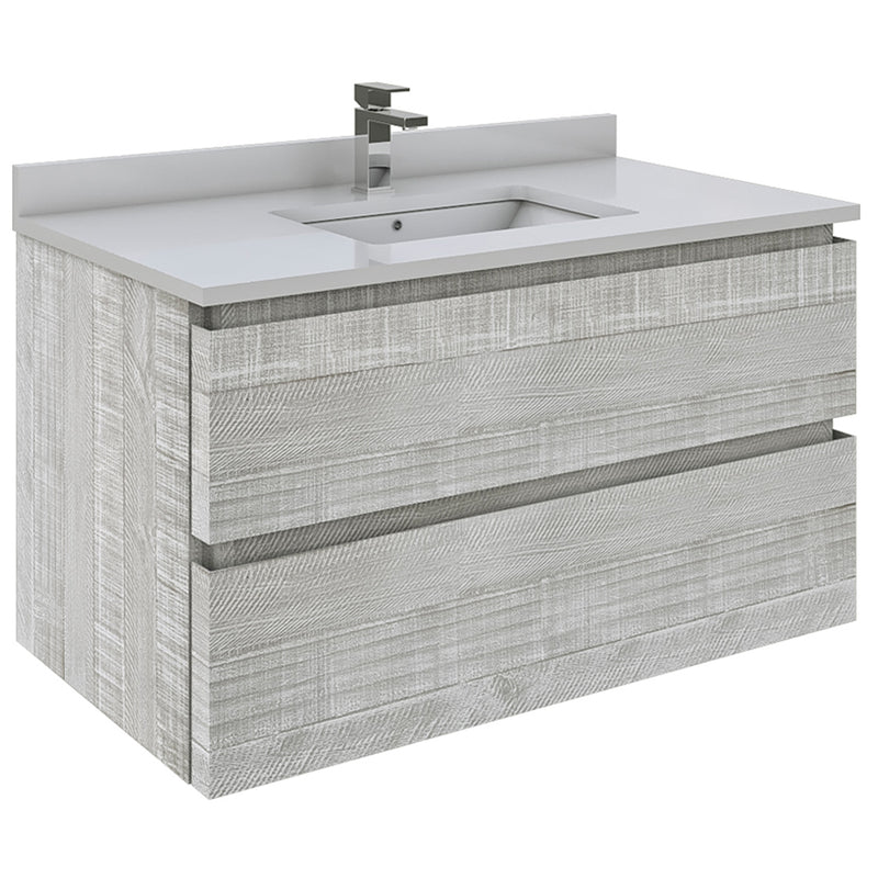 Fresca Formosa 36" Wall Hung Modern Bathroom Cabinet w/ Top & Sink in Ash FCB3136ASH-CWH-U