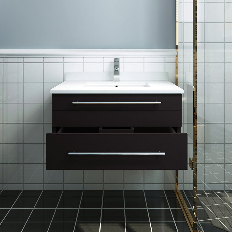 Fresca Lucera 30" Espresso Wall Hung Modern Bathroom Cabinet with Top and Undermount Sink FCB6130ES-UNS-CWH-U