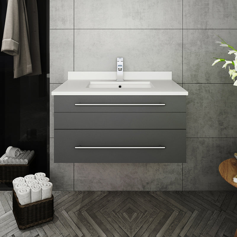 Fresca Lucera 30" Gray Wall Hung Modern Bathroom Cabinet with Top and Undermount Sink FCB6130GR-UNS-CWH-U