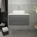 Fresca Lucera 30" Gray Wall Hung Modern Bathroom Cabinet with Top and Vessel Sink FCB6130GR-VSL-CWH-V