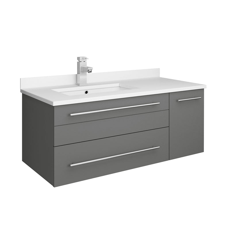 Fresca Lucera 36" Gray Wall Hung Modern Bathroom Cabinet w/ Top & Undermount Sink - Left Version FCB6136GR-UNS-L-CWH-U