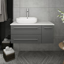 Fresca Lucera 36" Gray Wall Hung Modern Bathroom Cabinet with Top and Vessel Sink - Left Version FCB6136GR-VSL-L-CWH-V