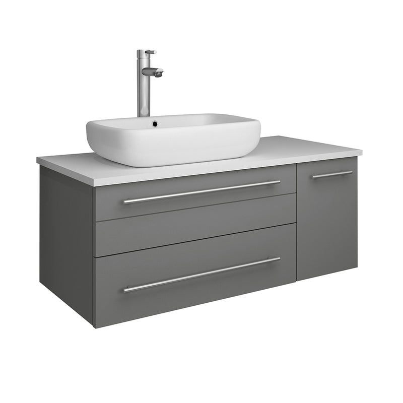 Fresca Lucera 36" Gray Wall Hung Modern Bathroom Cabinet w/ Top & Vessel Sink - Left Version FCB6136GR-VSL-L-CWH-V