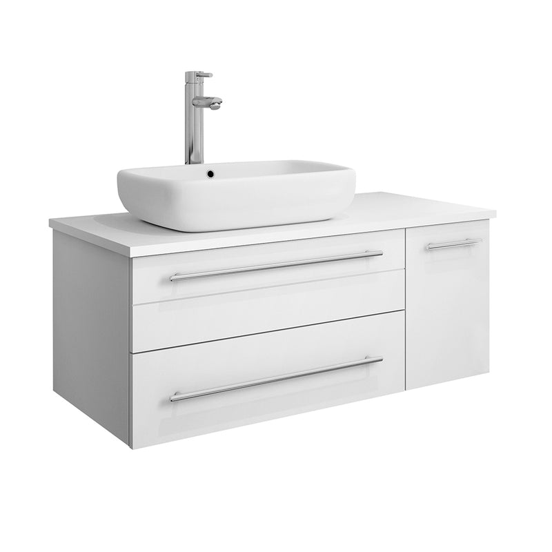 Fresca Lucera 36" White Wall Hung Modern Bathroom Cabinet w/ Top & Vessel Sink - Left Version FCB6136WH-VSL-L-CWH-V