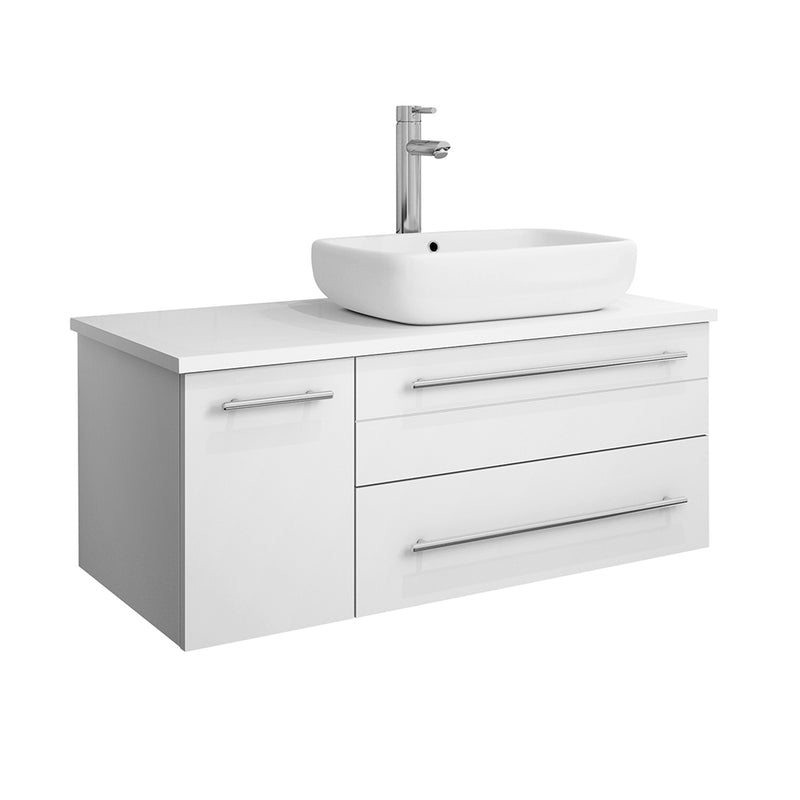 Fresca Lucera 36" White Wall Hung Modern Bathroom Cabinet w/ Top & Vessel Sink - Right Version FCB6136WH-VSL-R-CWH-V