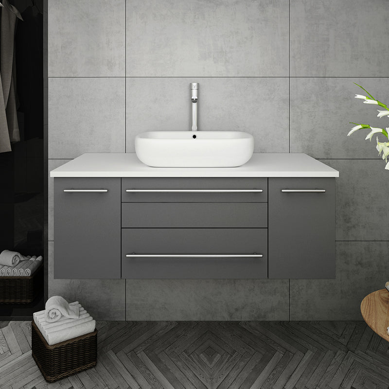 Fresca Lucera 42" Gray Wall Hung Modern Bathroom Cabinet with Top and Vessel Sink FCB6142GR-VSL-CWH-V