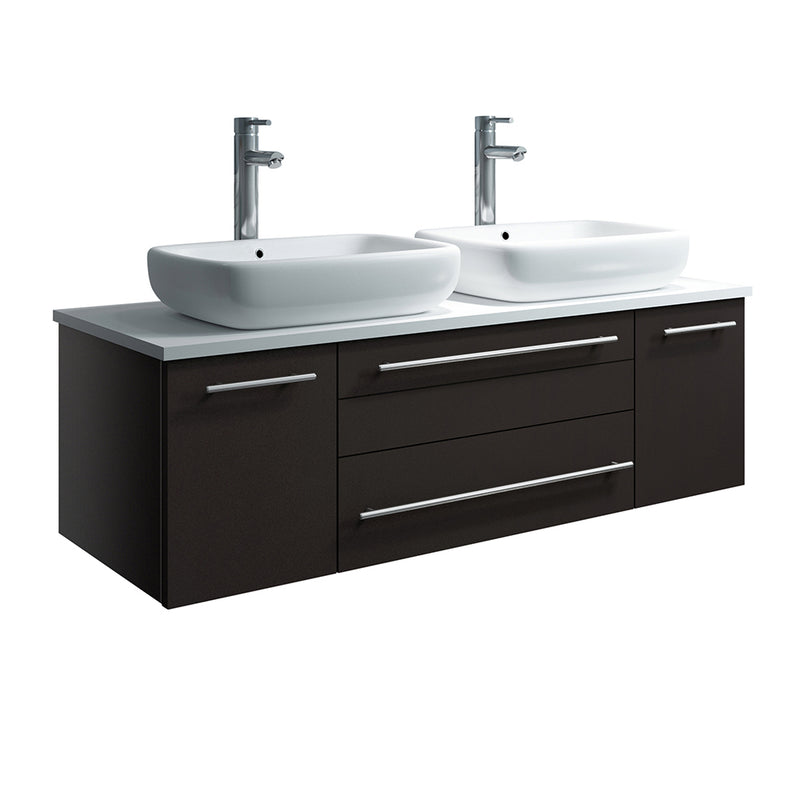 Fresca Lucera 48" Espresso Wall Hung Modern Bathroom Cabinet w/ Top & Double Vessel Sinks FCB6148ES-VSL-D-CWH-V