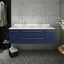 Fresca Lucera 48" Royal Blue Wall Hung Double Undermount Sink Modern Bathroom Cabinet FCB6148RBL-UNS-D