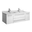 Fresca Lucera 48" White Wall Hung Modern Bathroom Cabinet w/ Top & Double Undermount Sinks FCB6148WH-UNS-D-CWH-U