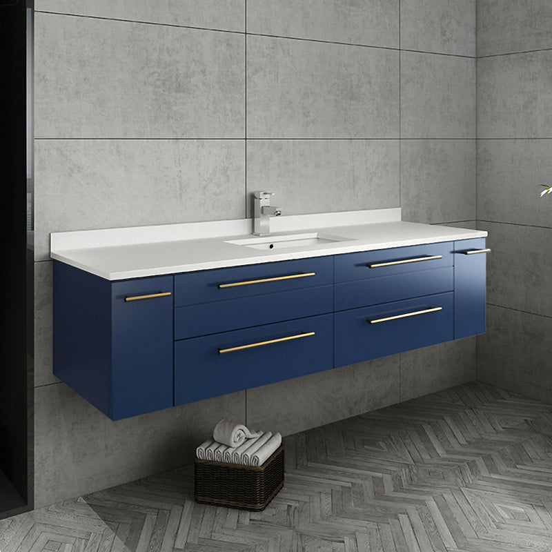 Fresca Lucera 60" Royal Blue Wall Hung Modern Bathroom Cabinet with Top and Single Undermount Sink FCB6160RBL-UNS-CWH-U