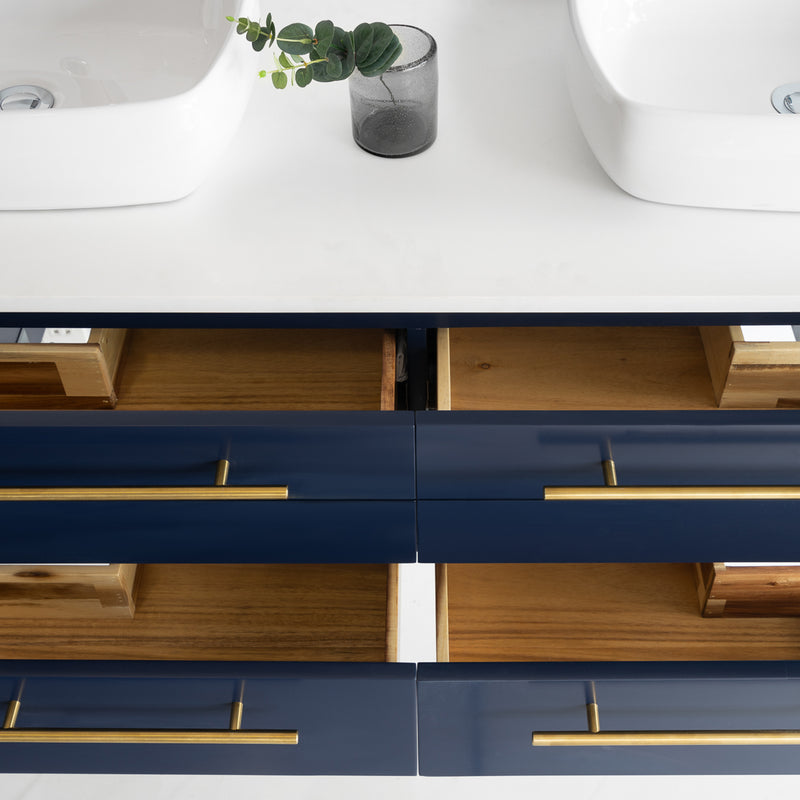 Fresca Lucera 60" Royal Blue Wall Hung Modern Bathroom Cabinet with Top and Double Vessel Sinks FCB6160RBL-VSL-D-CWH-V