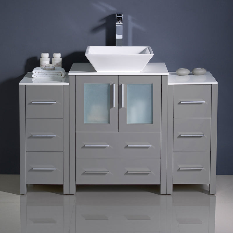 Fresca Torino 48" Gray Modern Bathroom Cabinets with Top and Vessel Sink FCB62-122412GR-CWH-V