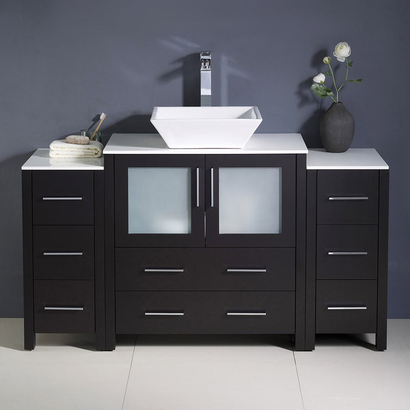 Fresca Torino 54" Espresso Modern Bathroom Cabinets with Top and Vessel Sink FCB62-123012ES-CWH-V