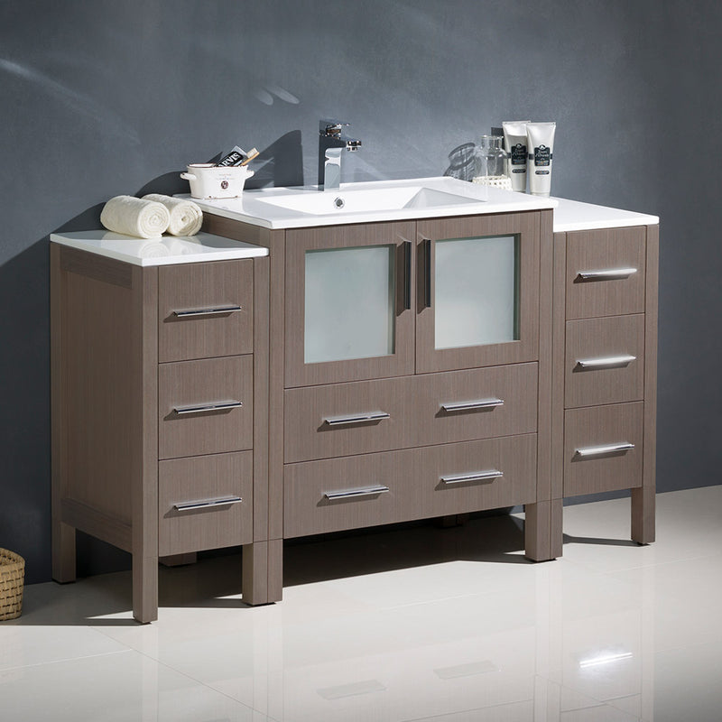 Fresca Torino 54" Gray Oak Modern Bathroom Cabinets with Integrated Sink FCB62-123012GO-I