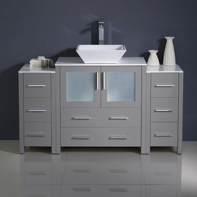 Fresca Torino 54" Gray Modern Bathroom Cabinets with Top and Vessel Sink FCB62-123012GR-CWH-V