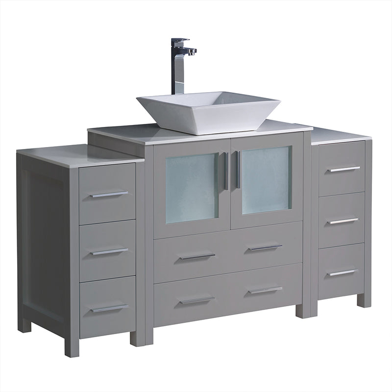 Fresca Torino 54" Gray Modern Bathroom Cabinets w/ Top & Vessel Sink FCB62-123012GR-CWH-V