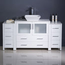 Fresca Torino 60" White Modern Bathroom Cabinets with Top and Vessel Sink FCB62-123612WH-CWH-V