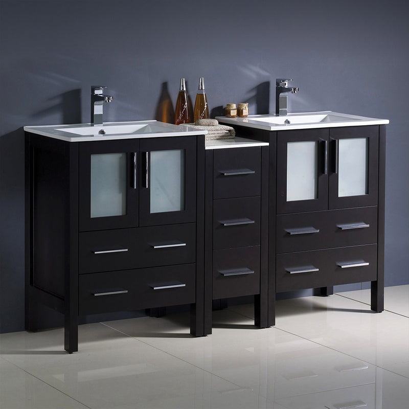 Fresca Torino 60" Espresso Modern Double Sink Bathroom Cabinets with Integrated Sinks FCB62-241224ES-I