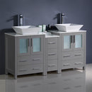 Fresca Torino 60" Gray Modern Double Sink Bathroom Cabinets with Tops and Vessel Sinks FCB62-241224GR-CWH-V