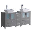 Fresca Torino 60" Gray Modern Double Sink Bathroom Cabinets w/ Tops & Vessel Sinks FCB62-241224GR-CWH-V