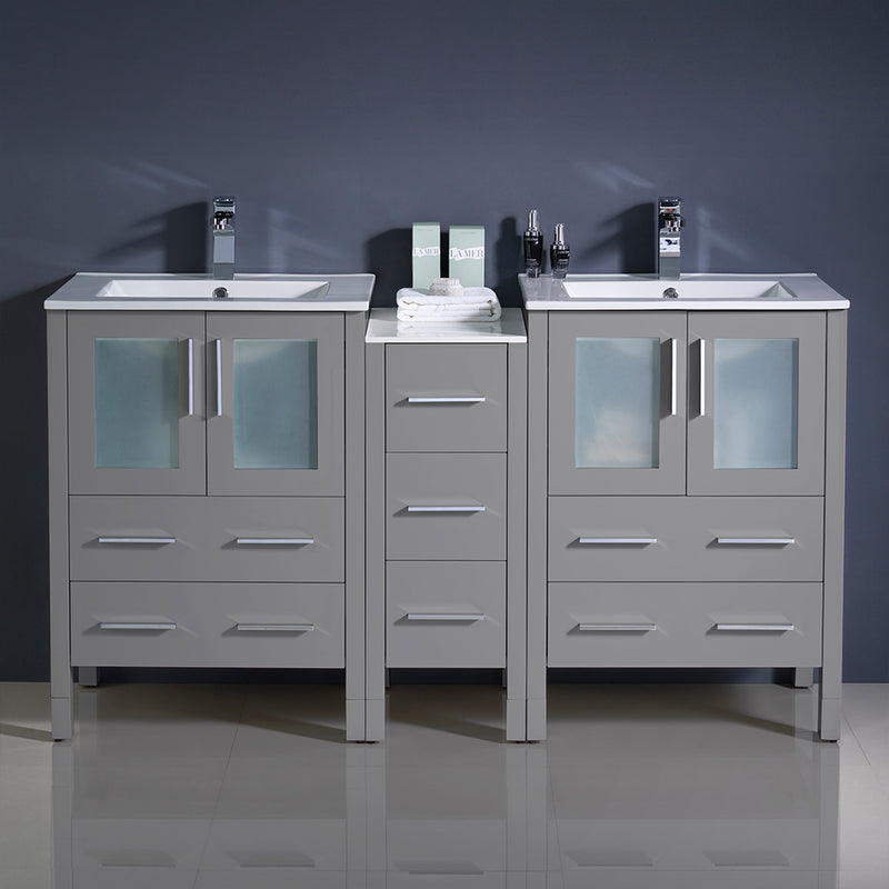 Fresca Torino 60" Gray Modern Double Sink Bathroom Cabinets with Integrated Sinks FCB62-241224GR-I