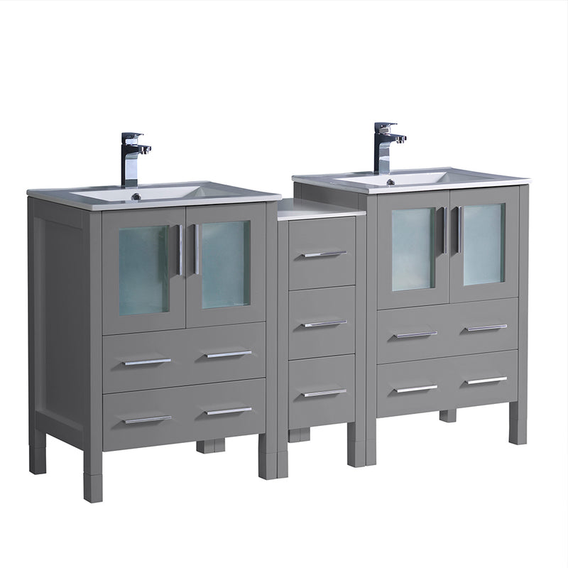 Fresca Torino 60" Gray Modern Double Sink Bathroom Cabinets w/ Integrated Sinks FCB62-241224GR-I