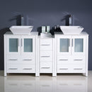 Fresca Torino 60" White Modern Double Sink Bathroom Cabinets with Tops and Vessel Sinks FCB62-241224WH-CWH-V