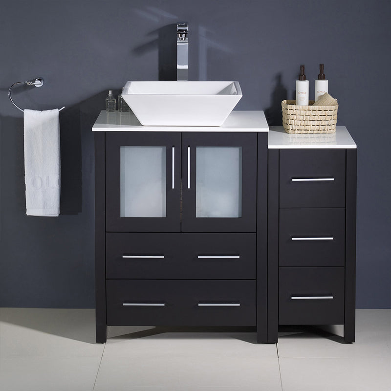 Fresca Torino 36" Espresso Modern Bathroom Cabinets with Top and Vessel Sink FCB62-2412ES-CWH-V