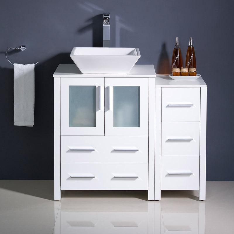 Fresca Torino 36" White Modern Bathroom Cabinets with Top and Vessel Sink FCB62-2412WH-CWH-V