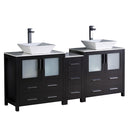 Fresca Torino 72" Espresso Modern Double Sink Bathroom Cabinets w/ Tops & Vessel Sinks FCB62-301230ES-CWH-V