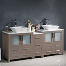 Fresca Torino 72" Gray Oak Modern Double Sink Bathroom Cabinets with Tops and Vessel Sinks FCB62-301230GO-CWH-V