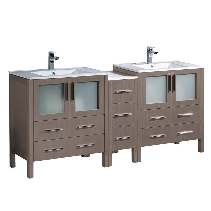 Fresca Torino 72" Gray Oak Modern Double Sink Bathroom Cabinets w/ Integrated Sinks FCB62-301230GO-I