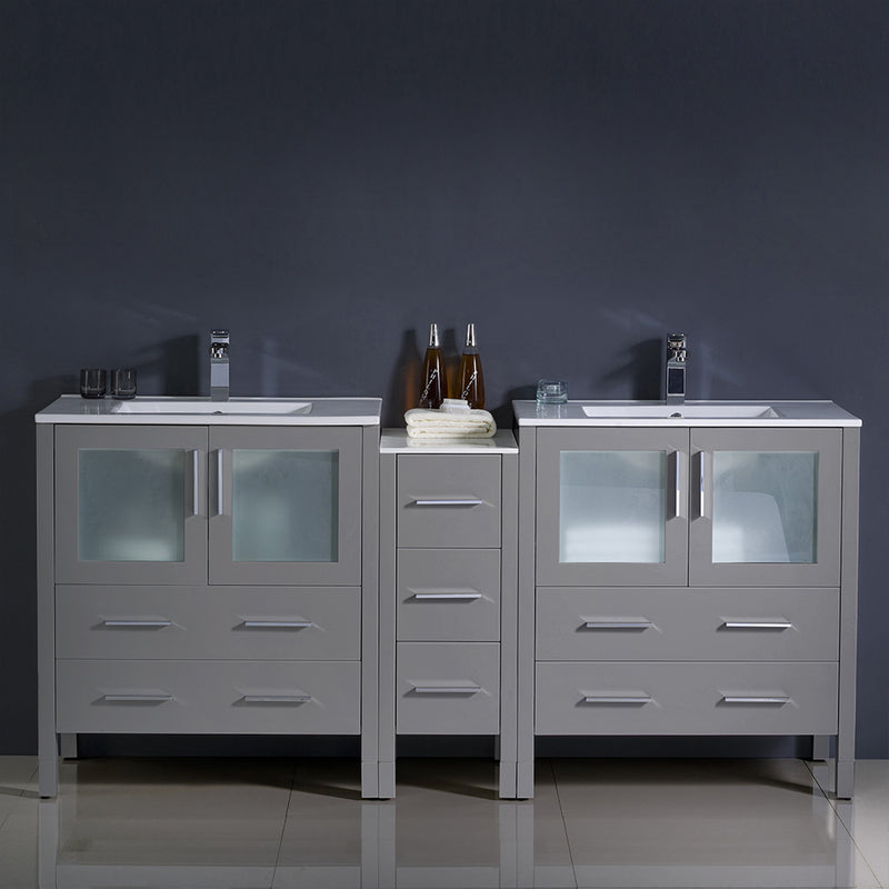 Fresca Torino 72" Gray Modern Double Sink Bathroom Cabinets with Integrated Sinks FCB62-301230GR-I