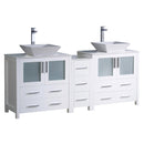 Fresca Torino 72" White Modern Double Sink Bathroom Cabinets w/ Tops & Vessel Sinks FCB62-301230WH-CWH-V