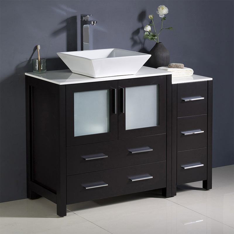 Fresca Torino 42" Espresso Modern Bathroom Cabinets with Top and Vessel Sink FCB62-3012ES-CWH-V