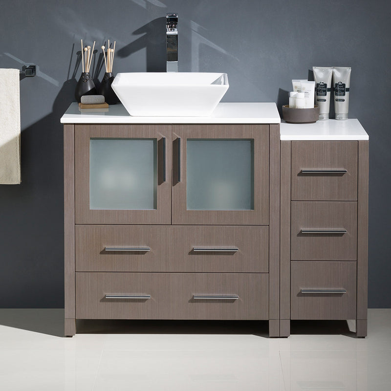 Fresca Torino 42" Gray Oak Modern Bathroom Cabinets with Top and Vessel Sink FCB62-3012GO-CWH-V