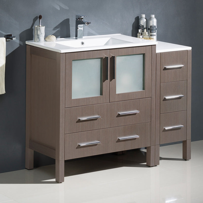 Fresca Torino 42" Gray Oak Modern Bathroom Cabinets with Integrated Sink FCB62-3012GO-I