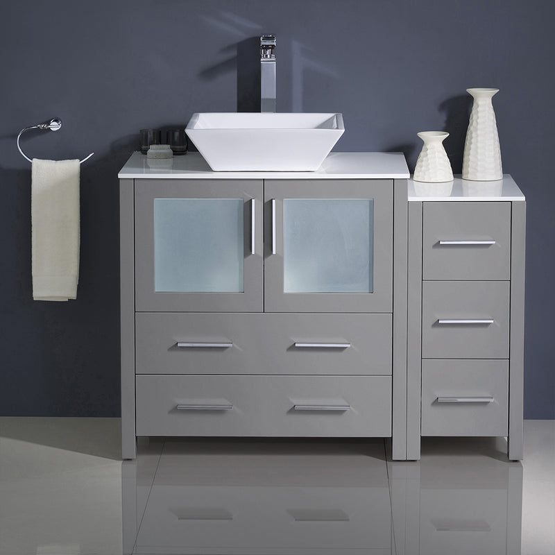 Fresca Torino 42" Gray Modern Bathroom Cabinets with Top and Vessel Sink FCB62-3012GR-CWH-V