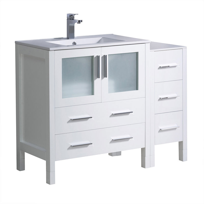 Fresca Torino 42" White Modern Bathroom Cabinets w/ Tops & Integrated Sink FCB62-3012WH-I