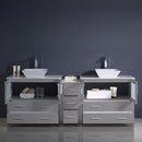 Fresca Torino 84" Gray Modern Double Sink Bathroom Cabinets with Tops and Vessel Sinks FCB62-361236GR-CWH-V