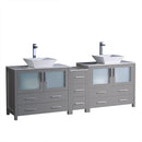 Fresca Torino 84" Gray Modern Double Sink Bathroom Cabinets w/ Tops & Vessel Sinks FCB62-361236GR-CWH-V