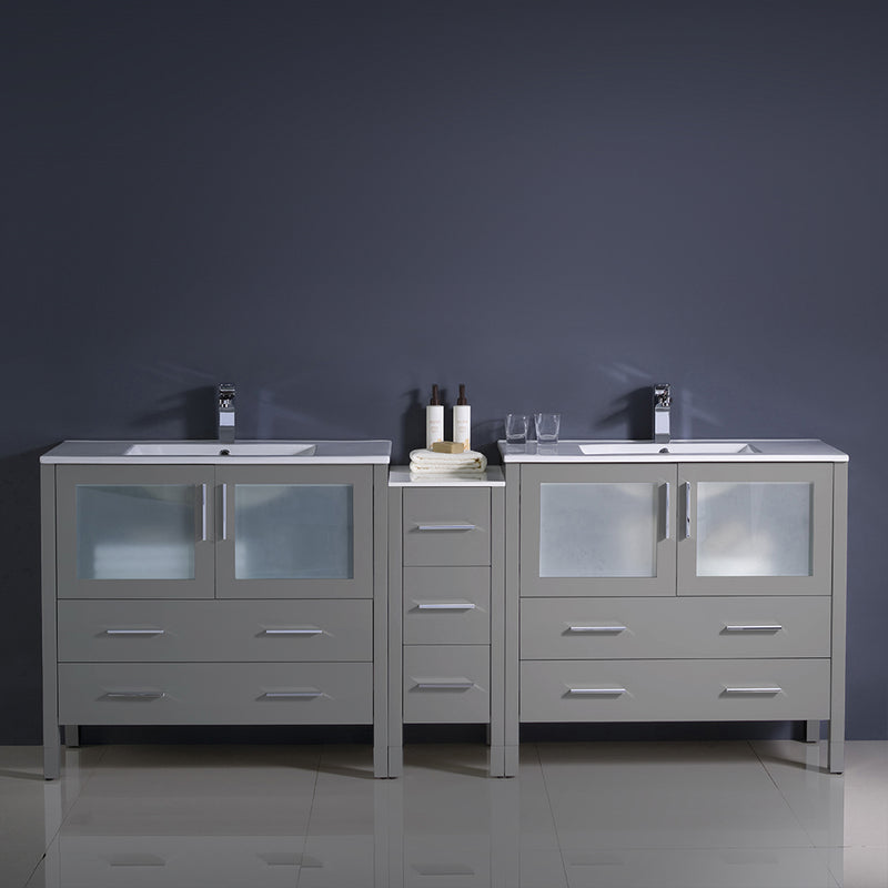 Fresca Torino 84" Gray Modern Double Sink Bathroom Cabinets with Integrated Sinks FCB62-361236GR-I