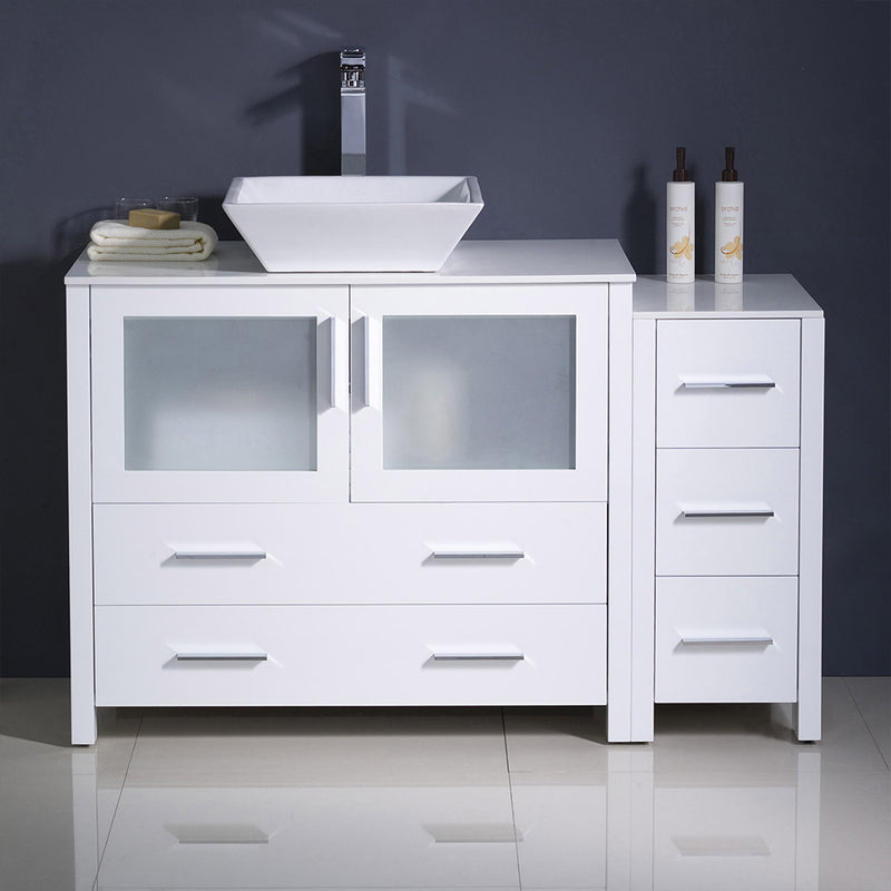 Fresca Torino 48" White Modern Bathroom Cabinets with Top and Vessel Sink FCB62-3612WH-CWH-V