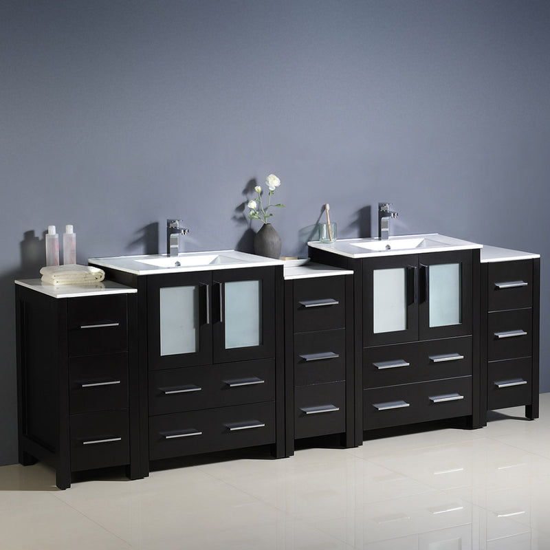 Fresca Torino 84" Espresso Modern Double Sink Bathroom Cabinets with Integrated Sinks FCB62-72ES-I