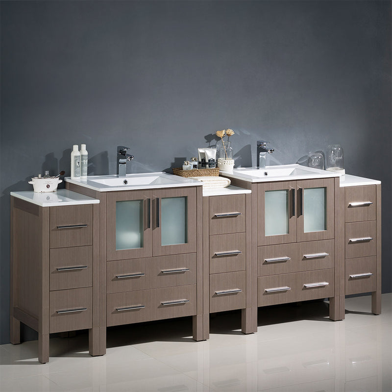 Fresca Torino 84" Gray Oak Modern Double Sink Bathroom Cabinets with Integrated Sinks FCB62-72GO-I