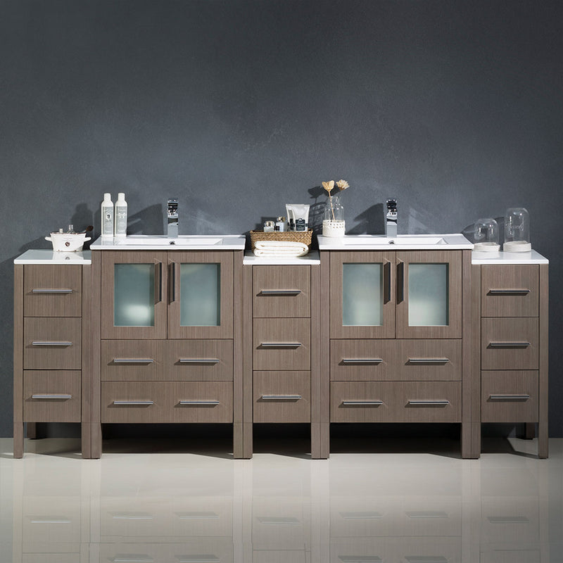 Fresca Torino 84" Gray Oak Modern Double Sink Bathroom Cabinets with Integrated Sinks FCB62-72GO-I